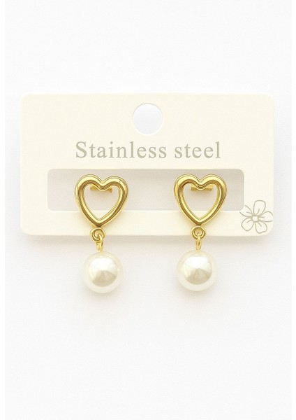 Kalp ve Inci Detaylı Tarz Küpe Çelik