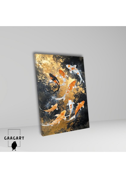 Tekli Dikey Kanvas Tablo Japon Koi Sazan Balığı Sürüsü fiyatları