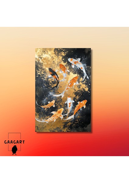 Tekli Dikey Kanvas Tablo Japon Koi Sazan Balığı Sürüsü modelleri
