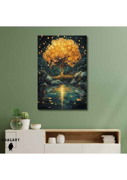 Tekli Dikey Kanvas Tablo Çiçekli Gece ve Ağaç