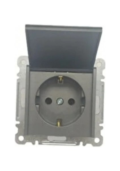 Füme Kapaklı Topraklı Priz Çerçevesiz - Priz ve Anahtar Için Uyumlu Çerçeve