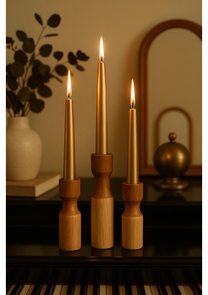 3’lü Doğal Ahşap Şamdan Mumluk Seti – Mumlar Dahildir fiyatları