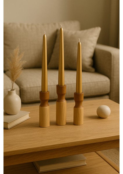 3’lü Doğal Ahşap Şamdan Mumluk Seti – Mumlar Dahildir modelleri