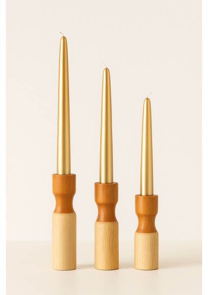 3’lü Doğal Ahşap Şamdan Mumluk Seti – Mumlar Dahildir indirimleri