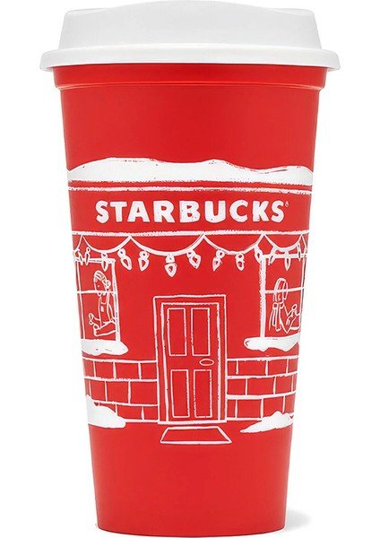 Yeniden Kullanılabilir Içecek Bardağı Yılbaşı Tasarımlı Polipropilen Kırmızı 473ML