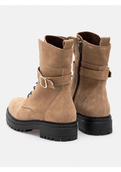 Bej Fermuarlı Bağcıklı Hakiki Süet Deri Kadın Bot fırsatları
