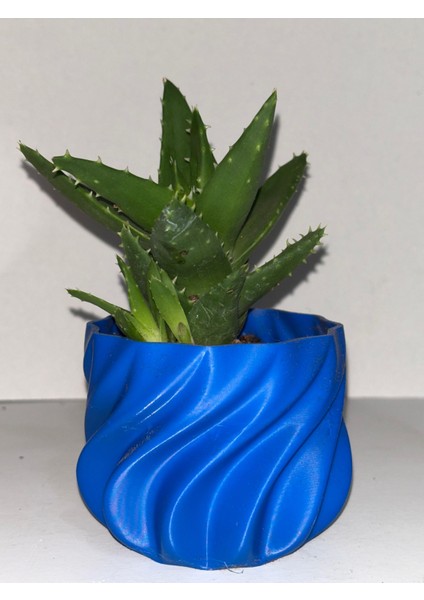 Dalga Desenli Mini Saksı – 3D Baskı Parlak Mavi Dekoratif Saksı fiyatları