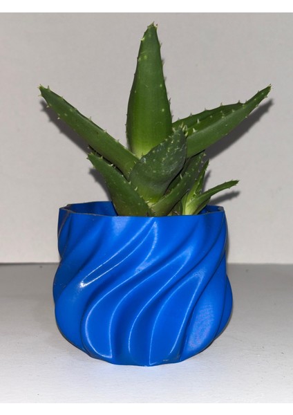 Dalga Desenli Mini Saksı – 3D Baskı Parlak Mavi Dekoratif Saksı modelleri