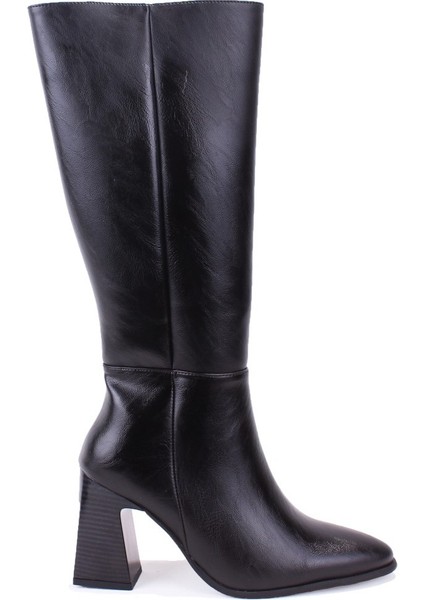 DZA07-11701500 Siyah Günlük Fermuarlı Kasik Topuklu Kadın Çizme