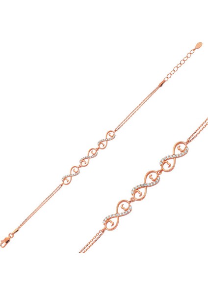 925 Ayar Gümüş Rose Üç Kalpli Sonsuzluk Bileklik BR0460391 (770770) fiyatları