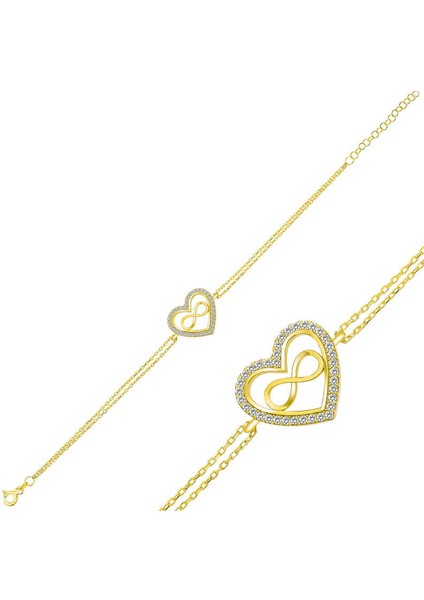 925 Ayar Gümüş Gold Kalp Sonsuzluk Bileklik T5992 (770770) fiyatları