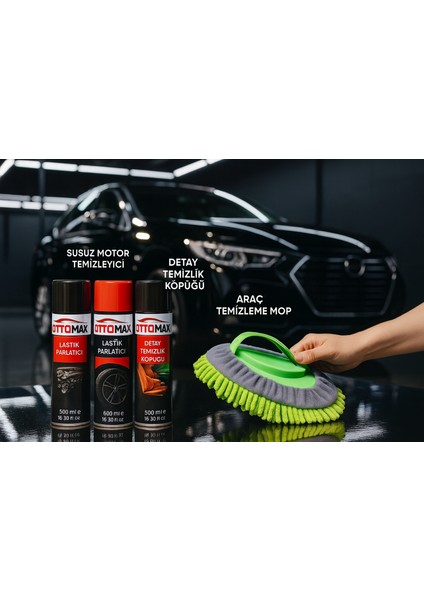 4 Parça Profesyonel Oto Temizlik Seti , Motor, Lastik, Torpide ve Araç Temizleme Mop