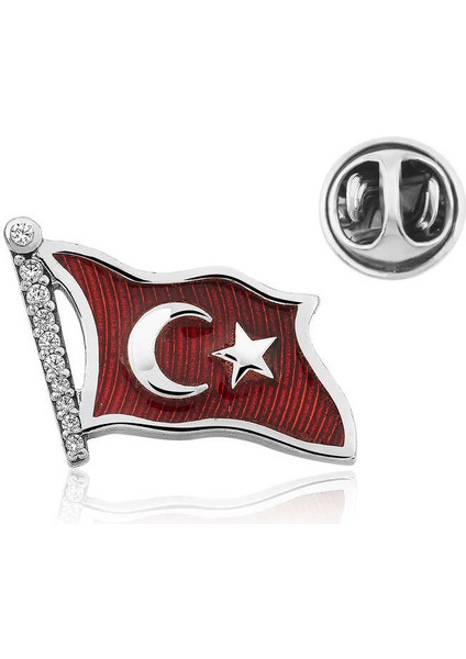 925 Ayar Gümüş Türk Bayrağı Rozet T4635 (770770)