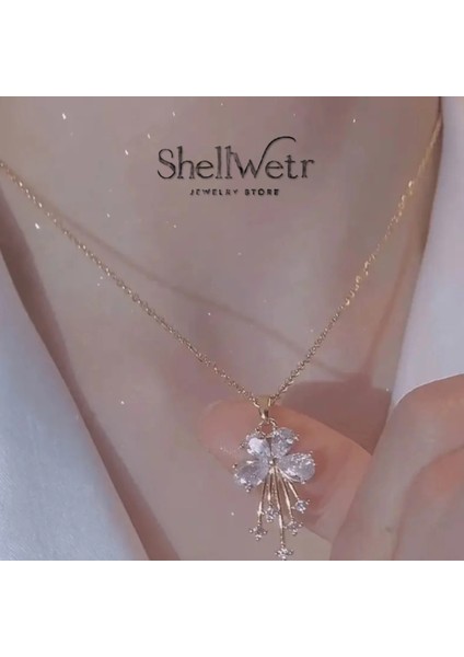 Miravia Altın Kaplama Parlak Taşlı Çiçekli Kadın Kolye