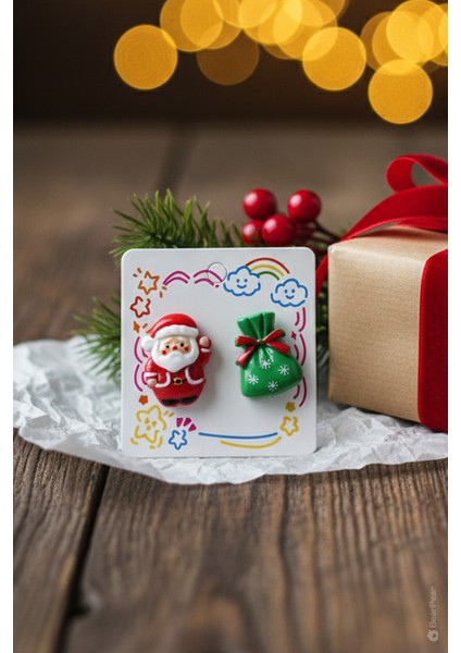 2'li Yılbaşı Küpesi Yılbaşı Konseptli Santa ve Hediye Paketi Küpe fiyatları