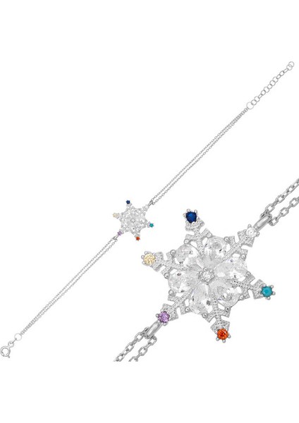 925 Ayar Gümüş Renkli Taşlı Kar Tanesi Kadın Bileklik T7105 (770770)