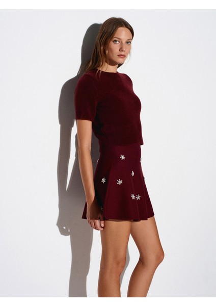 10651 Yün Karışımlı Kısa Kollu Triko Kazak-Bordo modelleri