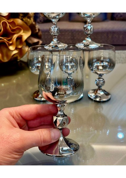 Bohemia Kristal 6' Lı Kahve Yanı Bardağı Platin Gümüş 150 cc