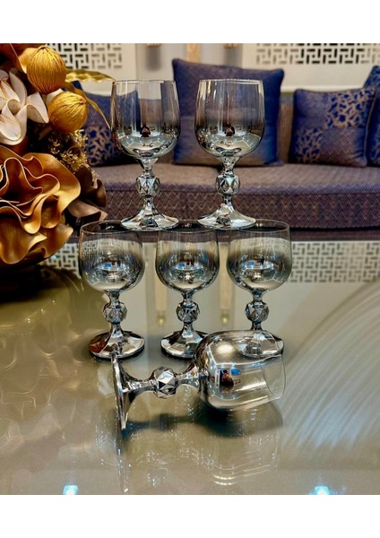 Bohemia Kristal 6' Lı Kahve Yanı Bardağı Platin Gümüş 150 cc modelleri
