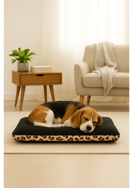 El Yapımı Lüks Köpek Yatağı, Leopar Desenli ve Siyah, Çift Taraflı Katlanabilir, Premium Kumaş, 70X100 Büyük Irk Köpekler Için fırsatları