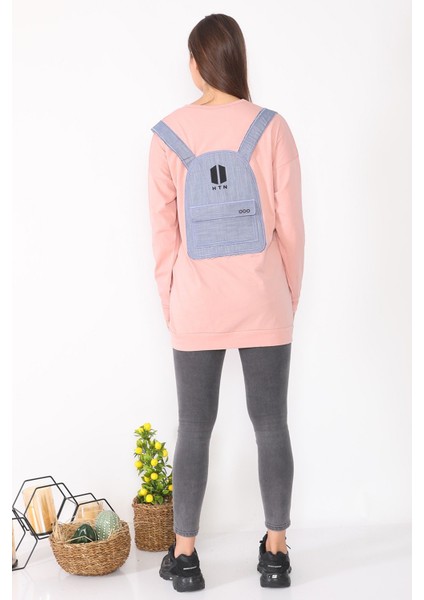 Sırtında Çanta Detaylı Salaş Tasarım Pudra Renk Tunik fiyatları