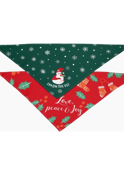 Yılbaşı Temalı Köpek Bandana Seti 2'li – Premium Kumaş Christmas Aksesuarı