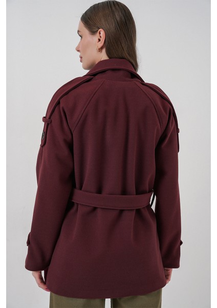 Kadın Kuşaklı Kaşe Kaban 9162 - Bordo modelleri