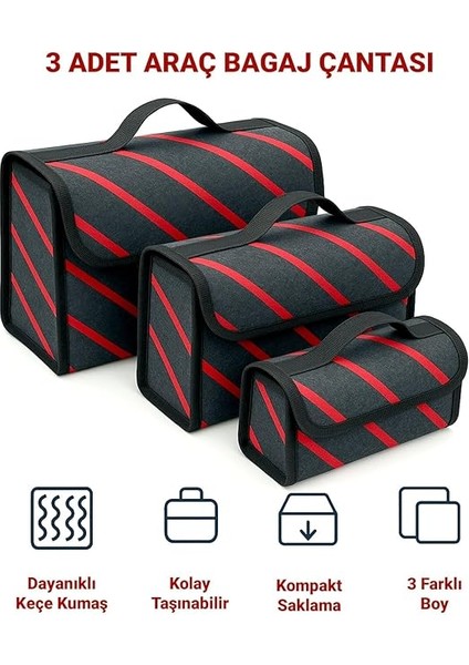 Araç Bagaj Düzenleyici Çanta Organizer Su Geçirmez Dayanıklı Keçe Kumaş 3 Adet Şık Tasarım fiyatları
