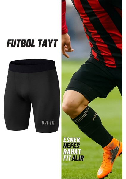 Pro Kısa Futbol Taytı Erkek Kısa Futbol Diz Üstü Tayt Sporcu Şort Altı Tayt Dizüstü Fitness Taytı