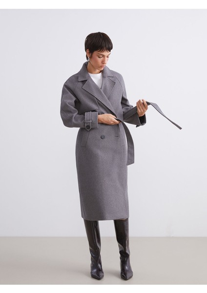 Yeni Sezon Ceket Yaka Oversize Kadın Kaşe Kaban