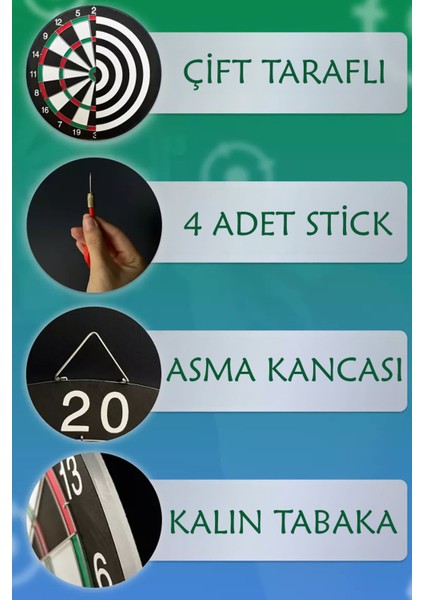 Dart Seti 43 cm (17 Inç) Büyük Boy + 4 Dart Oku (18 Gr) Hedef Tahtası Eğlence Seti modelleri