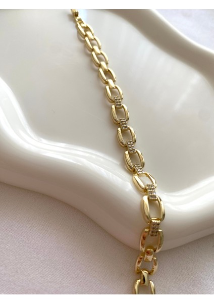 Alpjewel 316L Taş Detaylı Kalın Zincir Gold Bileklik Xupıng Kararmaz Çelik fiyatları