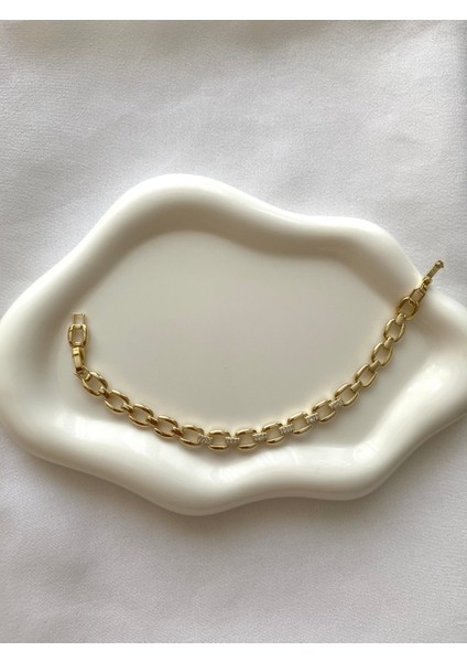 Alpjewel 316L Taş Detaylı Kalın Zincir Gold Bileklik Xupıng Kararmaz Çelik fırsatları