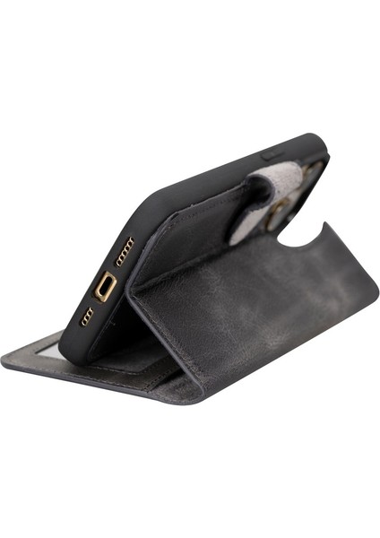 Apple iPhone 15 Pro Max Uyumlu Deri Cüzdanlı Kılıf Mwwn VS4EF Gri modelleri