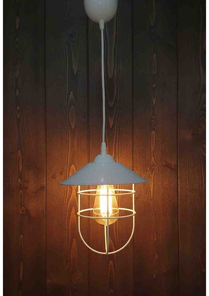 Metal Beyaz Rustik Telli Avize