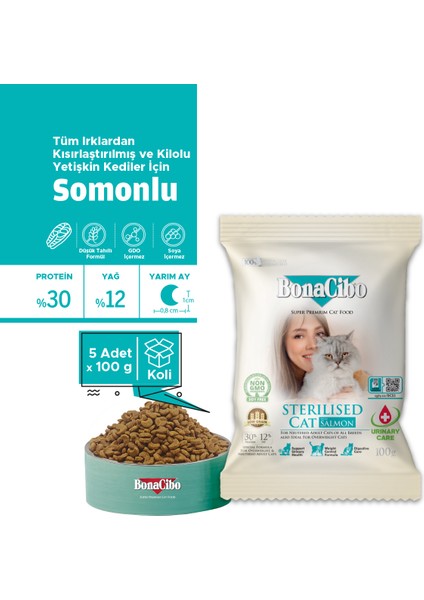 Adult Cat Sterilised Somonlu Kısırlaştırılmış Yetişkin Kedi Maması, 100 Grx5 Adt, Tüm Irklar, Şekersiz fiyatları