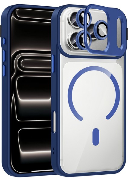 Apple Iphone 17 Pro Kılıf Renkli Kenarlı Arkası Şeffaf Magsafeli Kamera Yerinden Standlı Etro Kapak