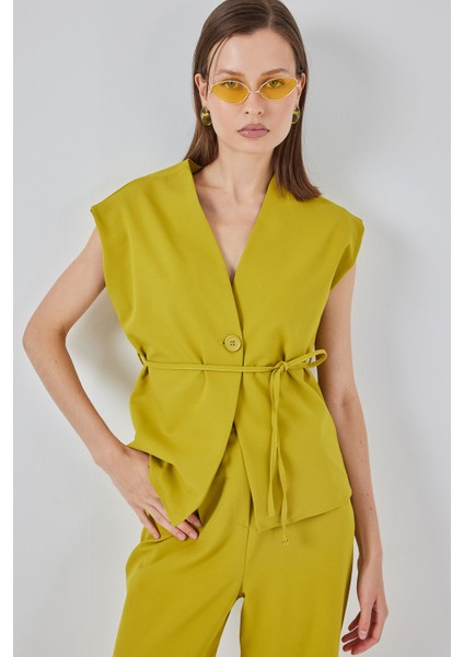 Kadın Yelek Pantolon Kumaş Takım 30050 - Yağ Yeşil fiyatları