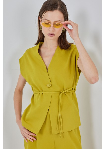 Kadın Yelek Pantolon Kumaş Takım 30050 - Yağ Yeşil fırsatları