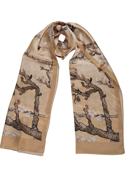 %100 Ipek Şal Fular (45X165 Cm)-Vincent Van Gogh (Badem Ağacı Beige)