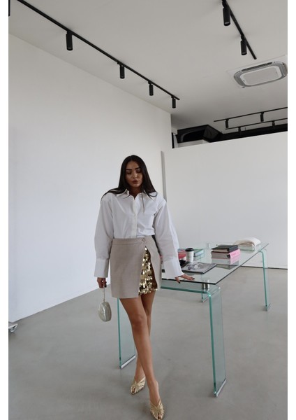 Içi Payetli Detaylı Arkası Fermuarlı Minik Etek