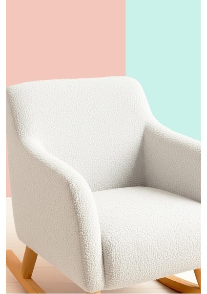 Loop Sallanan Sandalye ve Puf Seti – Ekru Teddy Kumaş Ahşap Ayaklı Berjer - Sallanan Koltuk Puf indirimleri