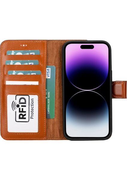 Apple iPhone 15 Plus Uyumlu Deri Cüzdanlı Kılıf Mwwn RST2EF Taba fiyatları