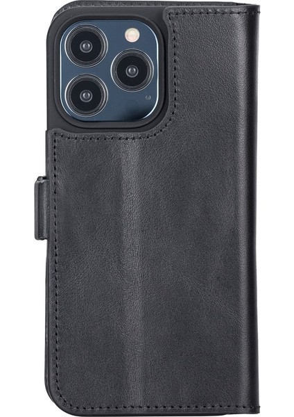 Apple iPhone 13 Pro Uyumlu Deri Cüzdanlı Kılıf Rustik Siyah modelleri