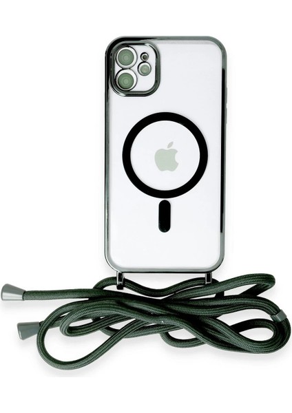 iPhone 11 Kılıf Divo Lazer Askılı Magsafe Kapak - Koyu YEŞIL-(5796) - ?77?84E9-0G3477