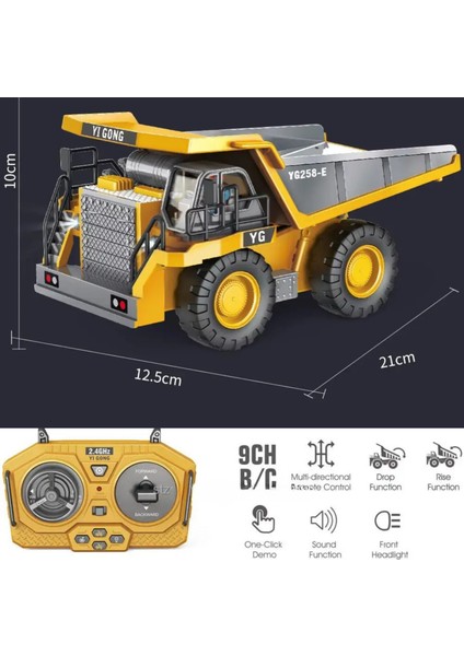 Kumandalı Inşaat Makineleri 3lü Set Kamyon,ekskavatör ve Bulldozer Şarjlı Işıklı Metal Kasa Tam Fonksiyonlu Iş Makineleri