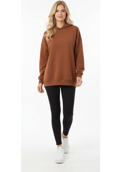 Kahverengi Oversize Üç Ip Unisex Sweatshirt