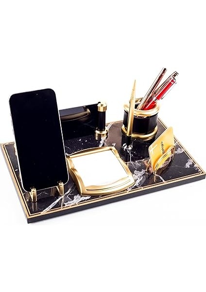 Royal Mermer Desen Ahşap Gold Kalemli Masa Isimliği Ofis Masaüstü Isimlik Seti Ofis Hediye Yeni Iş modelleri