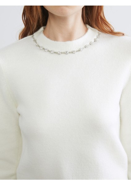 Yeni Sezon Bisiklet Yaka Taşlı Kadın Triko Kazak modelleri