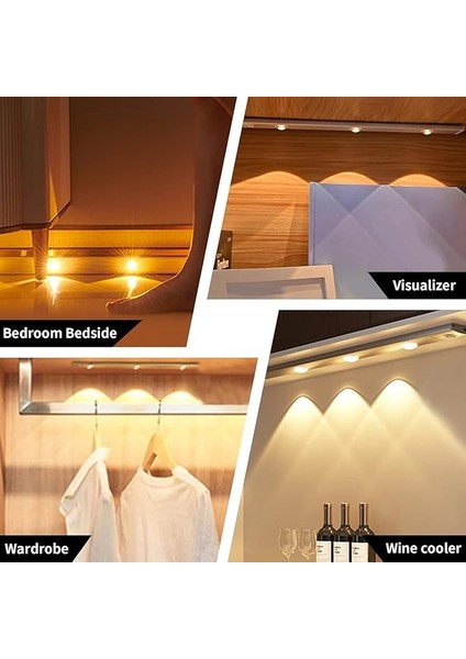 3 Led'li Şarjlı Dolap Altı Aydınlatma, Hareket Sensörlü, 3 Modlu, Yapışkanlı, Delme Gerektirmez, Slim Beyaz Kasa, Dekoratif, Kısılabilir Gece Lambası, Gardırop, Dolap, Merdiven Lambası 40 cm modelleri